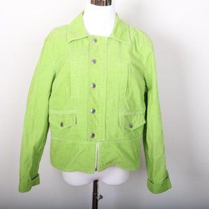 Tommy Hilfiger Green Corduroy Jacket Zip and Button Up Coat Women's Size L